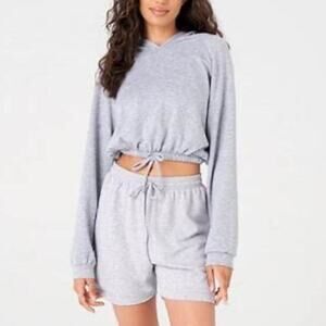 Onzie Cinch Crop Hoodie Heather Grey S/M NWT